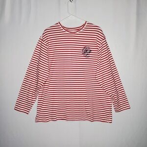Daily Practice Anthropologie Red White Stripe Top Oversize Nautical Coastal Prep
